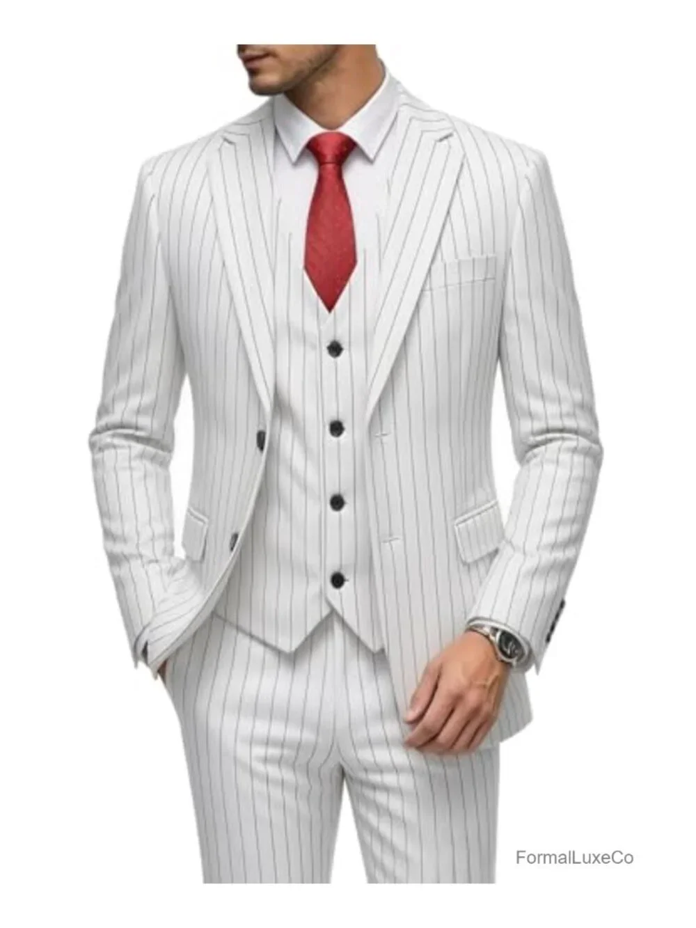 Men's 3 Piece Pinstripe Suit Slim Fit Blazer Vest Pants